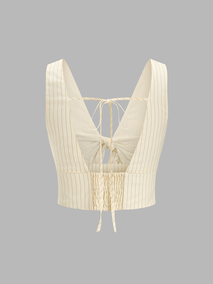 Striped Tie-Front Cropped Top & Shorts Set