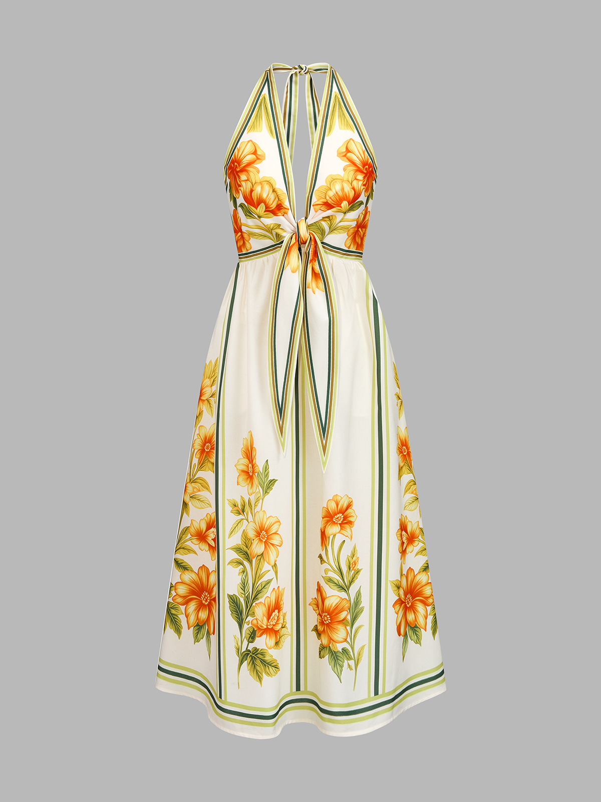 Floral Halter Knot Front Maxi Dress