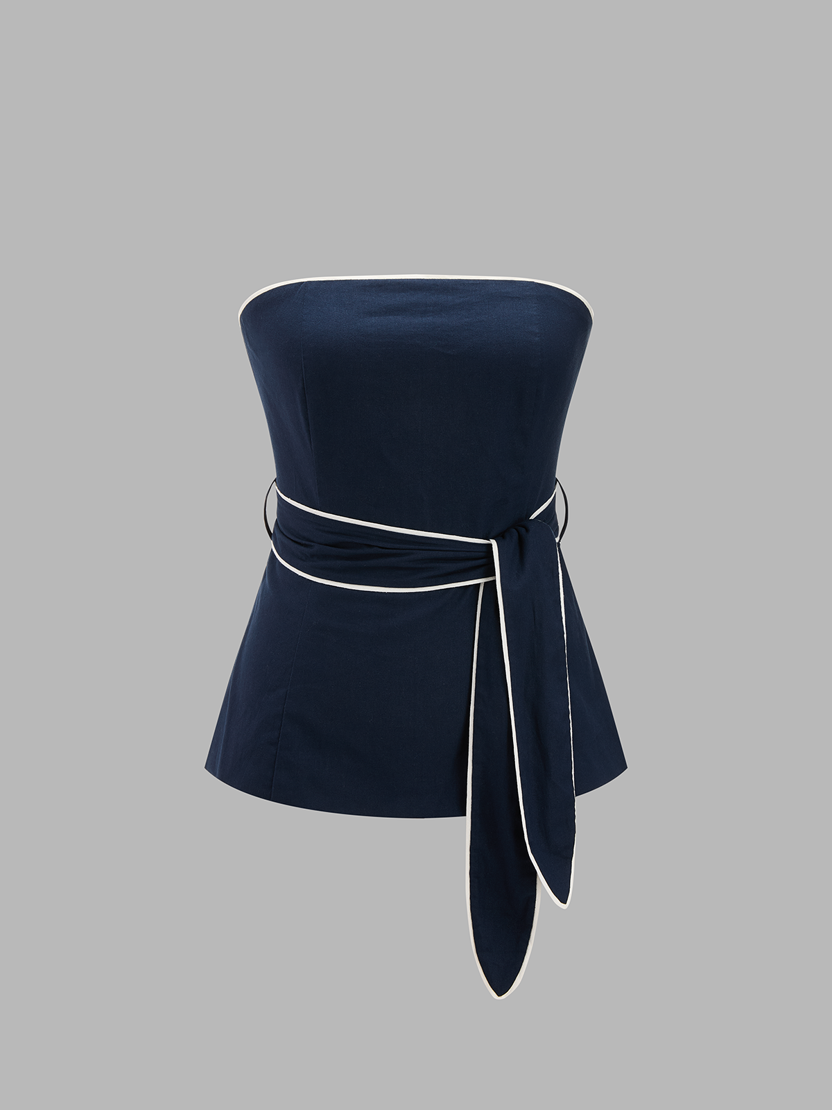 Cotton Linen Belted Strapless Top & Pants Set