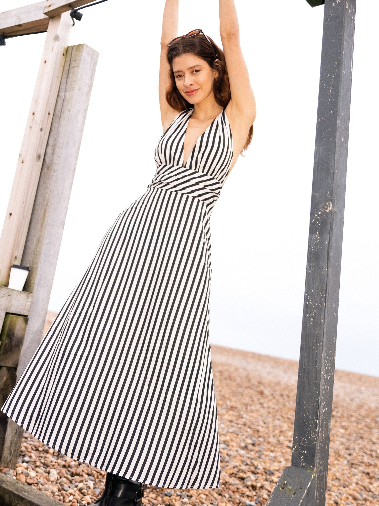 Stripe Backless Pockets Dress