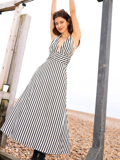 Stripe Backless Pockets Dress