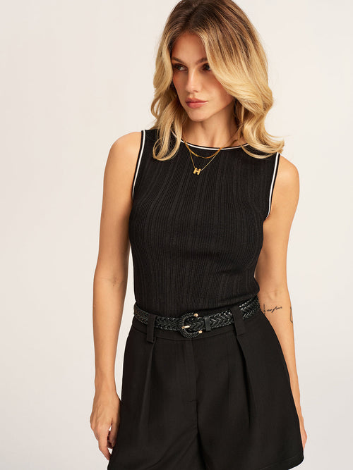 Contrast Piping Ribbed Knit Tank Top