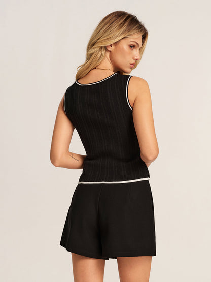 Contrast Piping Ribbed Knit Tank Top