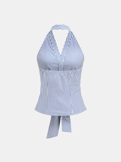 Striped Tie-Front Halter Top