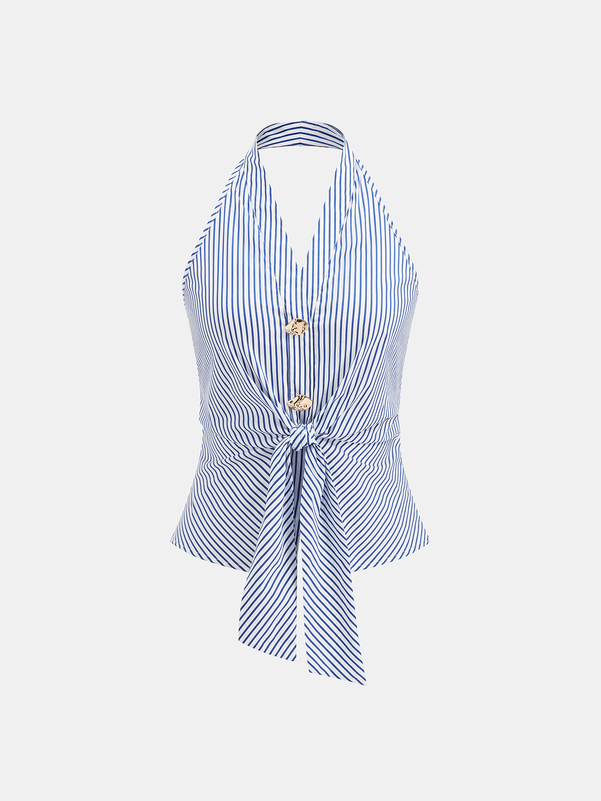 Striped Tie-Front Halter Top