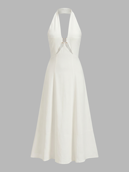 Cut-Out Linen-Blend Halter Maxi Dress