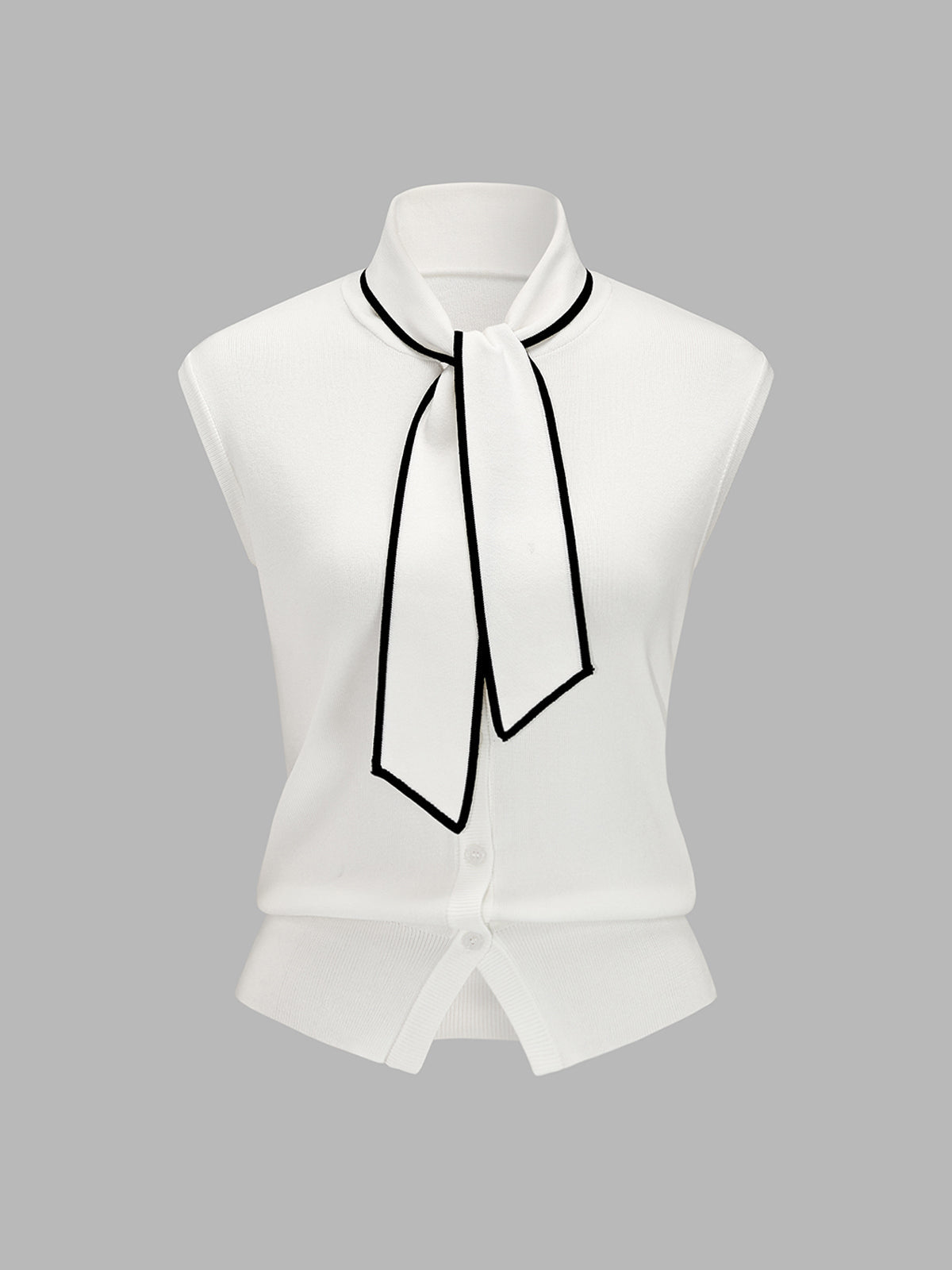 Contrast Trim Tie-Neck Knit Sleeveless Top