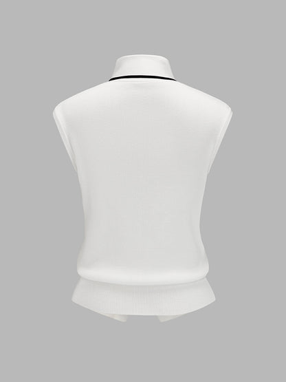 Contrast Trim Tie-Neck Knit Sleeveless Top