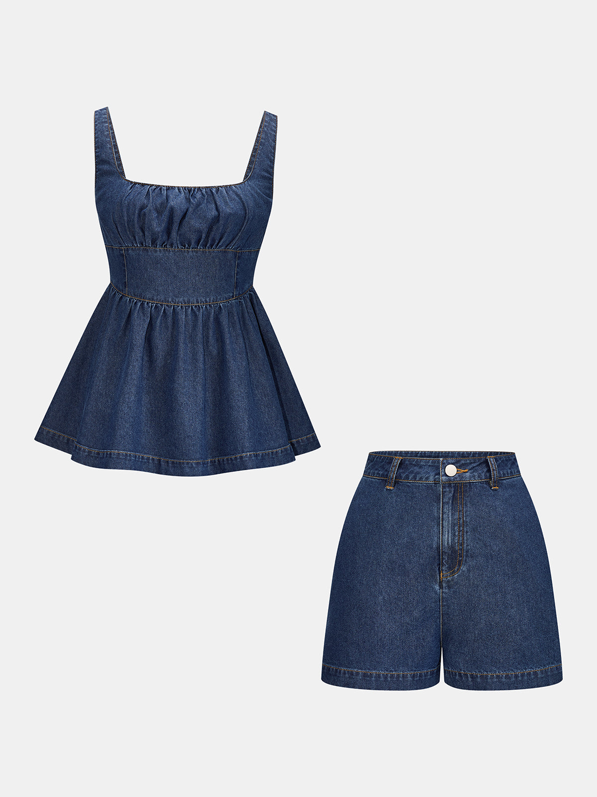 Peplum Denim Cami Top & Shorts Set