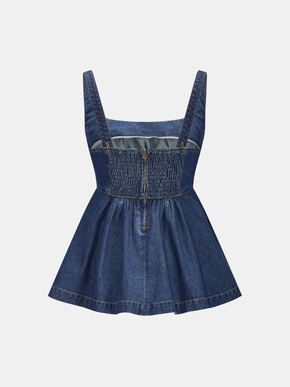 Peplum Denim Cami Top & Shorts Set