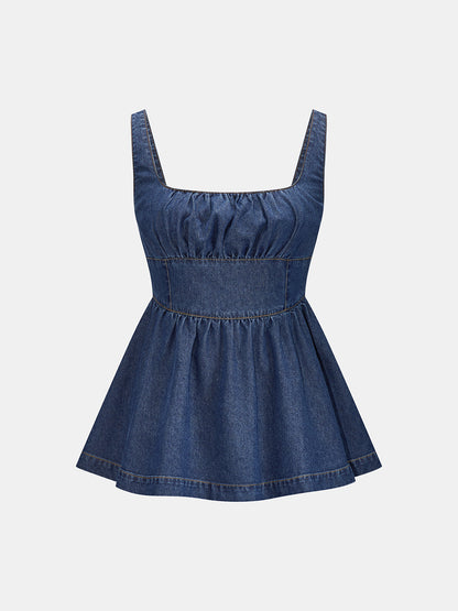 Peplum Denim Cami Top & Shorts Set