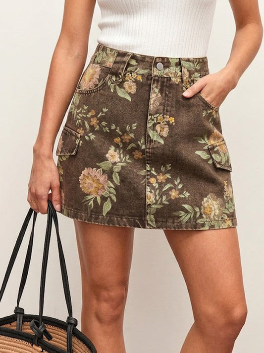 Floral Jacquard Denim Mini Skirt
