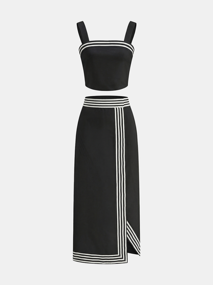 Striped Strappy Top & Midi Skirt Set