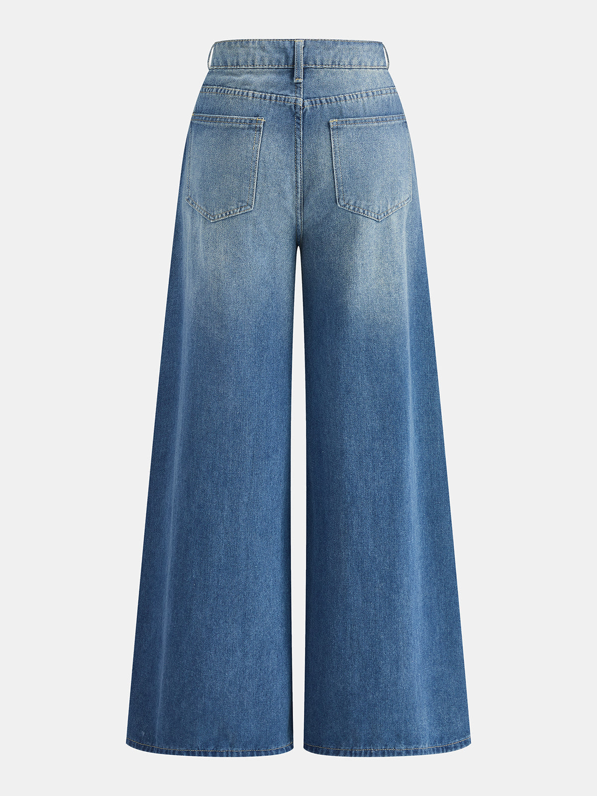 Metal Eyelet Mid Waist Wide Leg Jeans