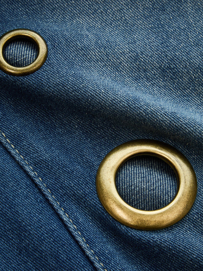 Metal Eyelet Mid Waist Wide Leg Jeans