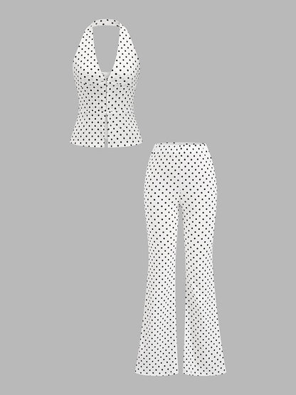 Polka Dot Halter Top & Flare Pants Set