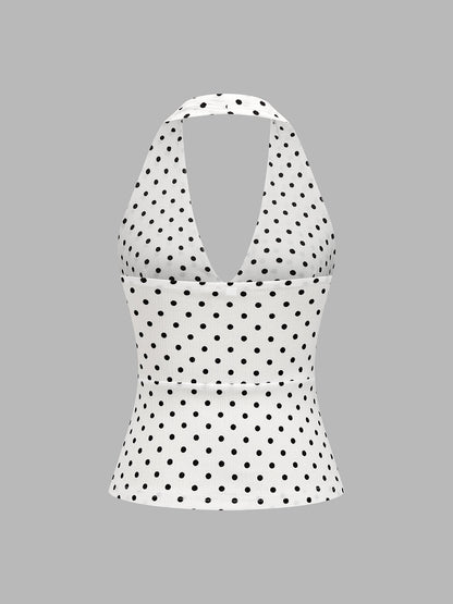 Polka Dot Halter Top & Flare Pants Set