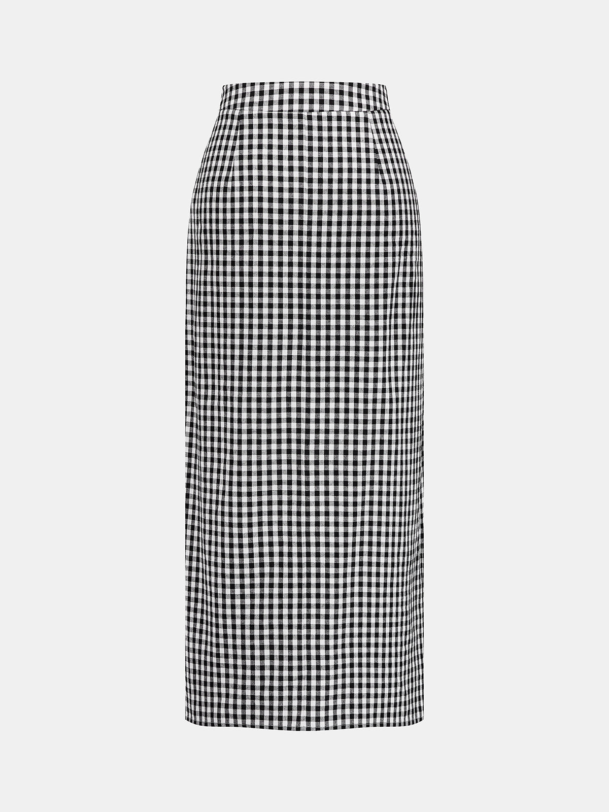 Gingham Bow-Strap Top & Midi Skirt Set