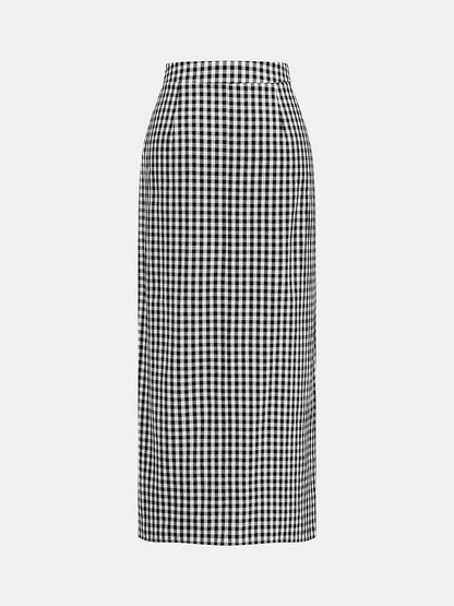 Gingham Bow-Strap Top & Midi Skirt Set