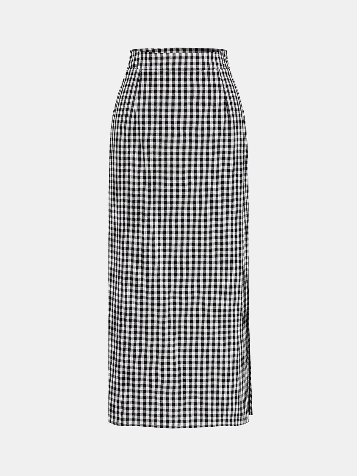 Gingham Bow-Strap Top & Midi Skirt Set