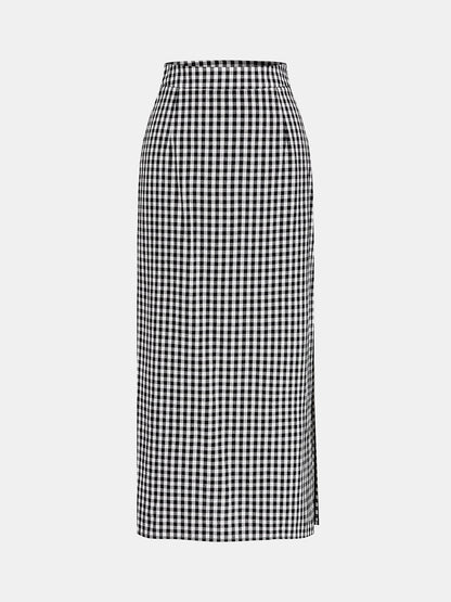 Gingham Bow-Strap Top & Midi Skirt Set