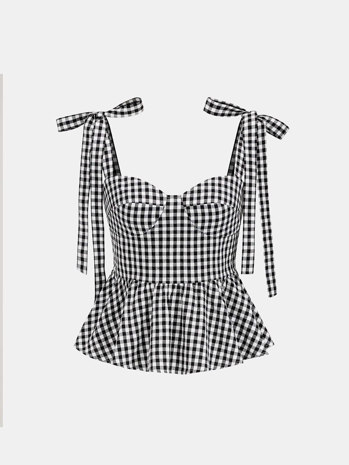 Gingham Bow-Strap Top & Midi Skirt Set