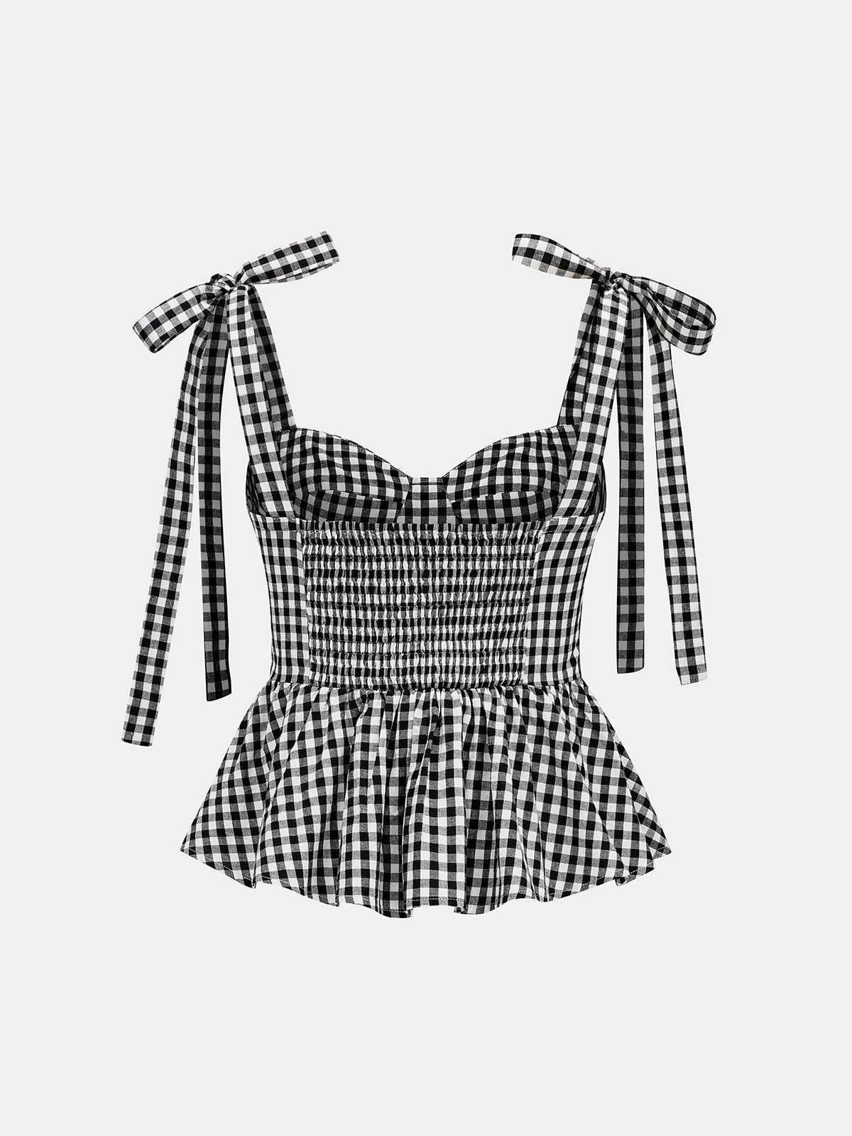Gingham Bow-Strap Top & Midi Skirt Set