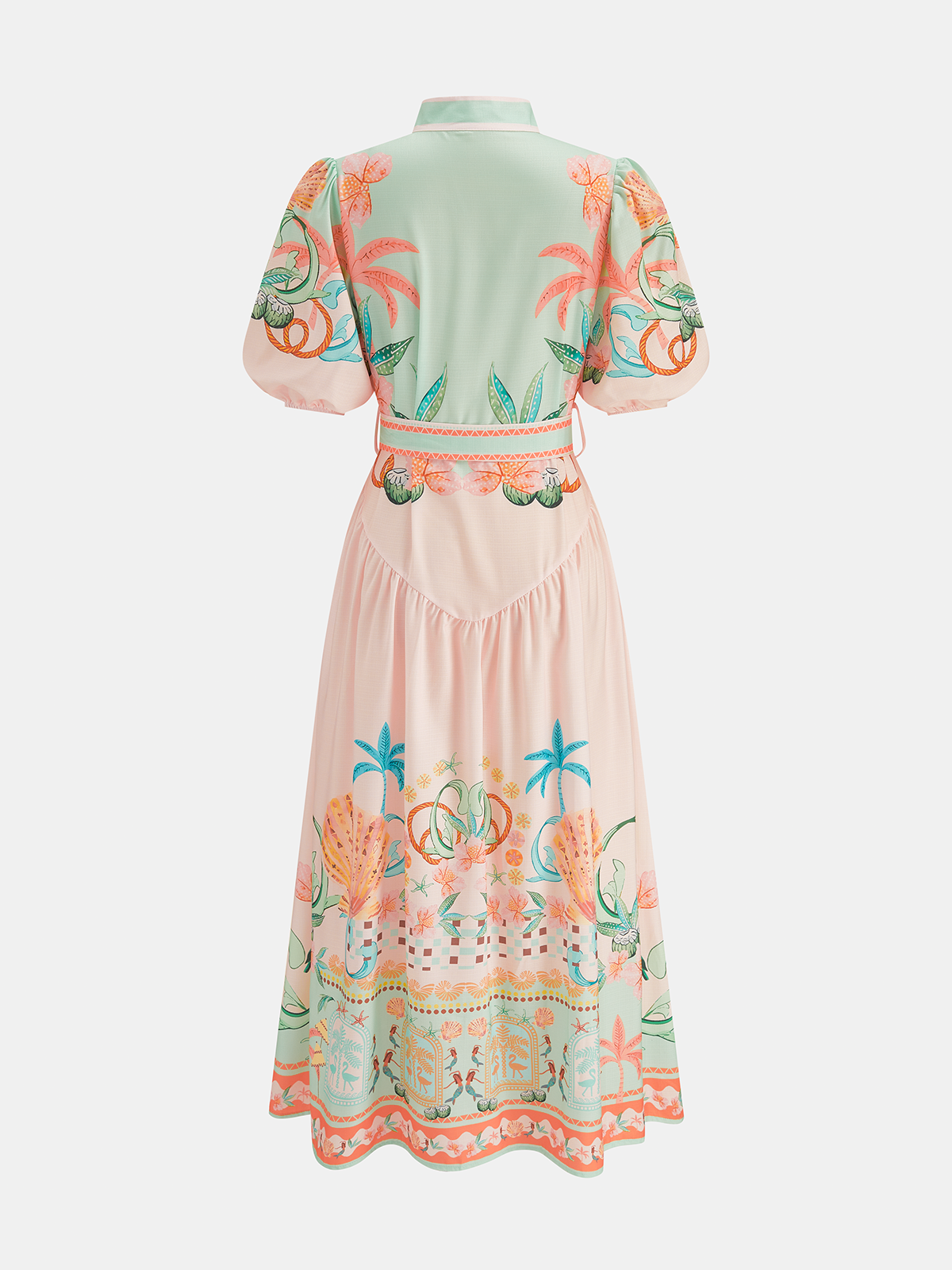 Puff Sleeve Belted Floral Shirt Dress