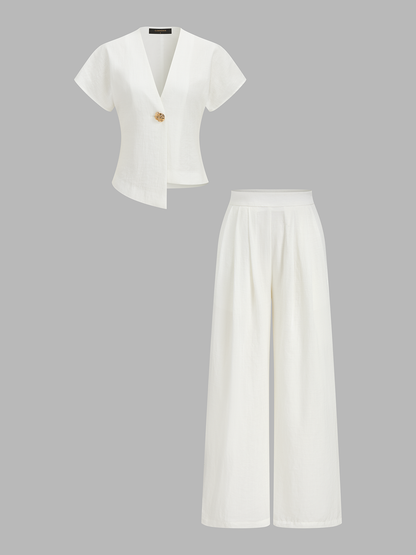 Irregular Hem Short Sleeve Top & Pants Set