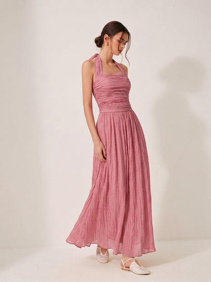 Crinkled Textured Halter Maxi Dress