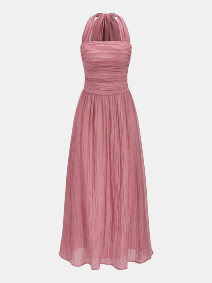 Crinkled Textured Halter Maxi Dress