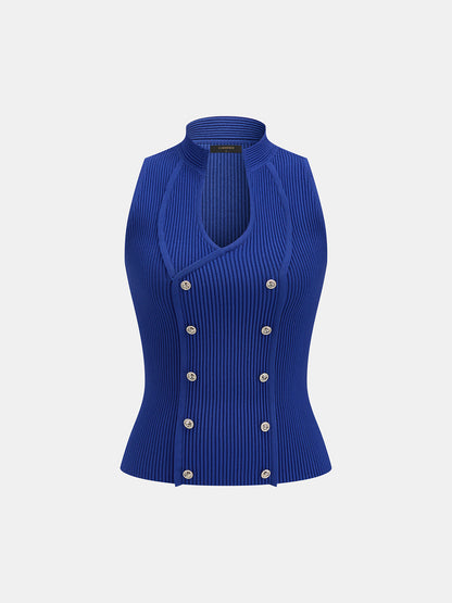 Double Breasted Ribbed Knit Vest