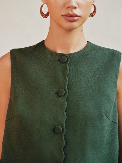 Cotton Linen Vest & Pleated Shorts Set