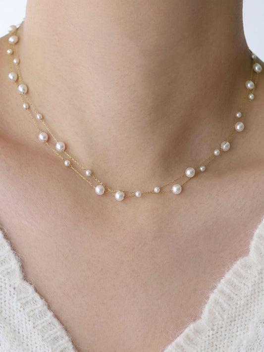 Mixed Size Pearl Layered Necklaces