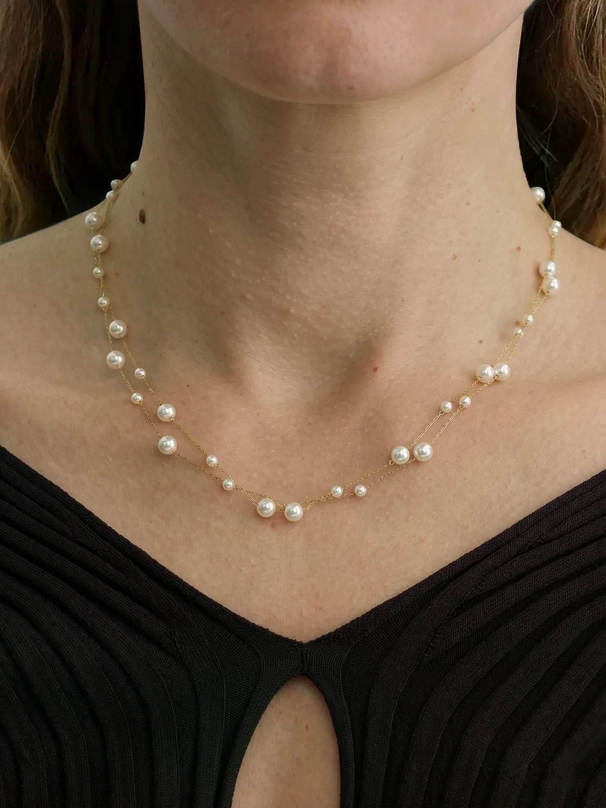 Mixed Size Pearl Layered Necklaces