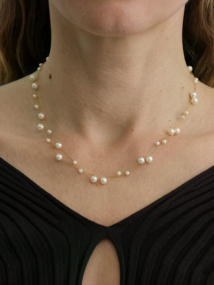 Mixed Size Pearl Layered Necklaces