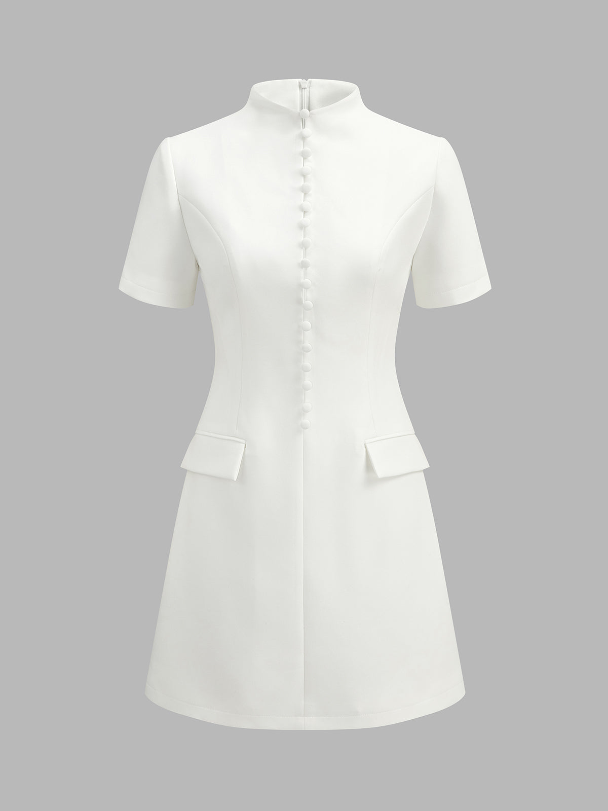 Stand Collar Button Slim Mini Dress