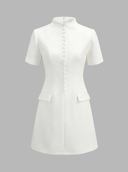 Stand Collar Button Slim Mini Dress