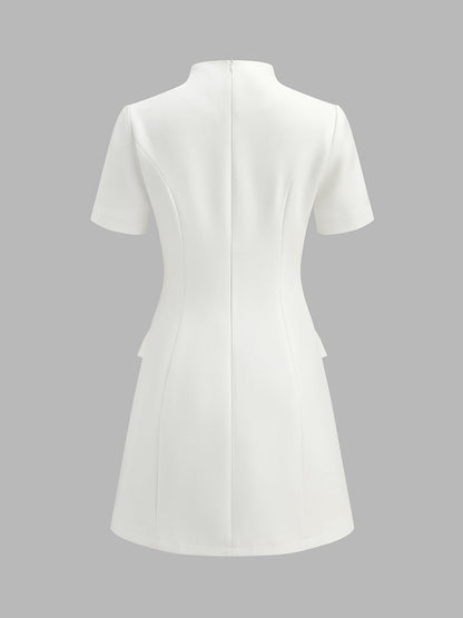 Stand Collar Button Slim Mini Dress