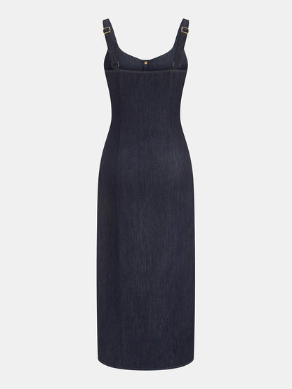 Button Front Denim Midi Dress