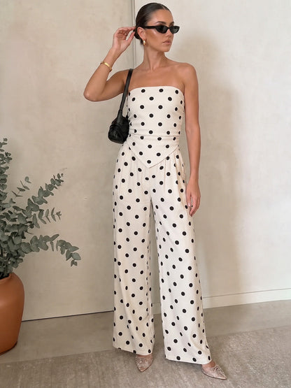 Striped Strapless Top & Wide Leg Pants Set