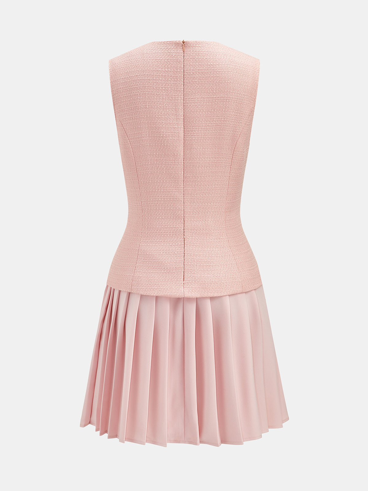 Tweed Sleeveless Pleated Mini Dress