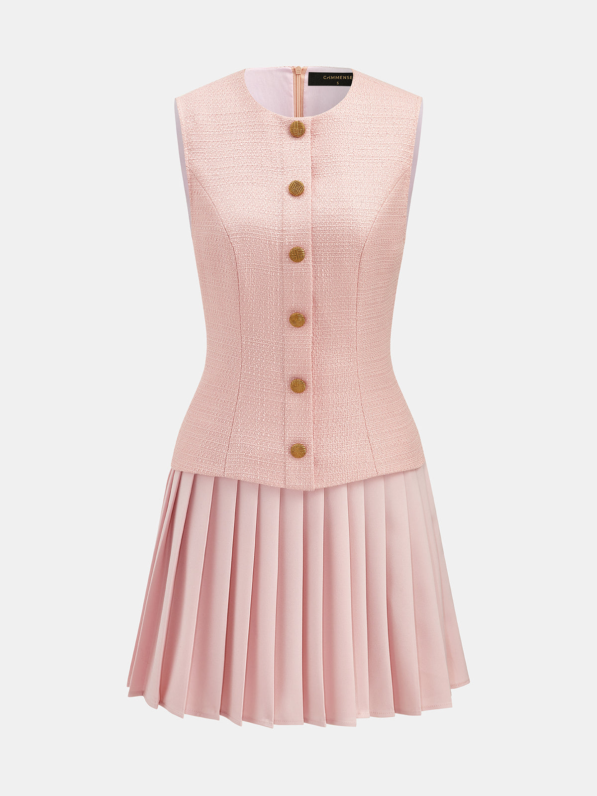Tweed Sleeveless Pleated Mini Dress