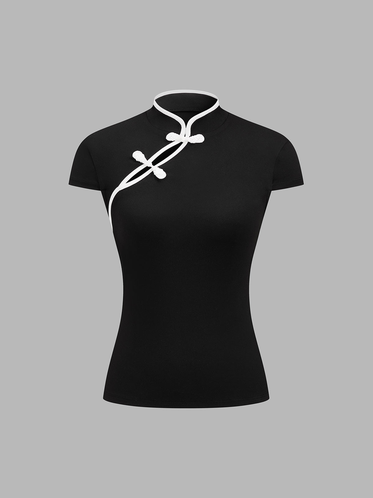 Contrast Frog Button Short Sleeve Top