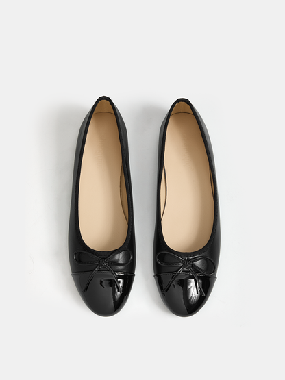 Bow Detail Cap Toe Leather Ballet Flats