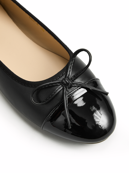 Bow Detail Cap Toe Leather Ballet Flats