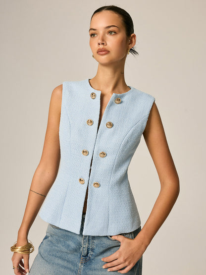 Metal Detail Tweed Casual Vest