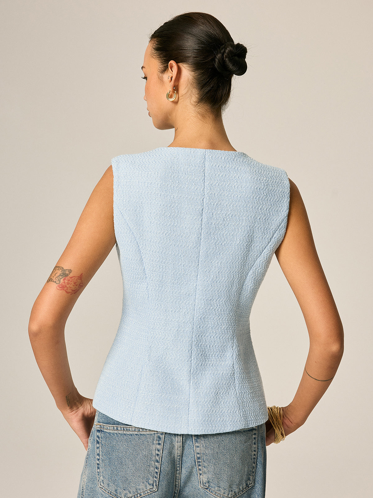 Metal Detail Tweed Casual Vest