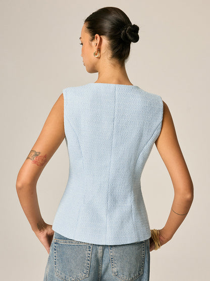 Metal Detail Tweed Casual Vest