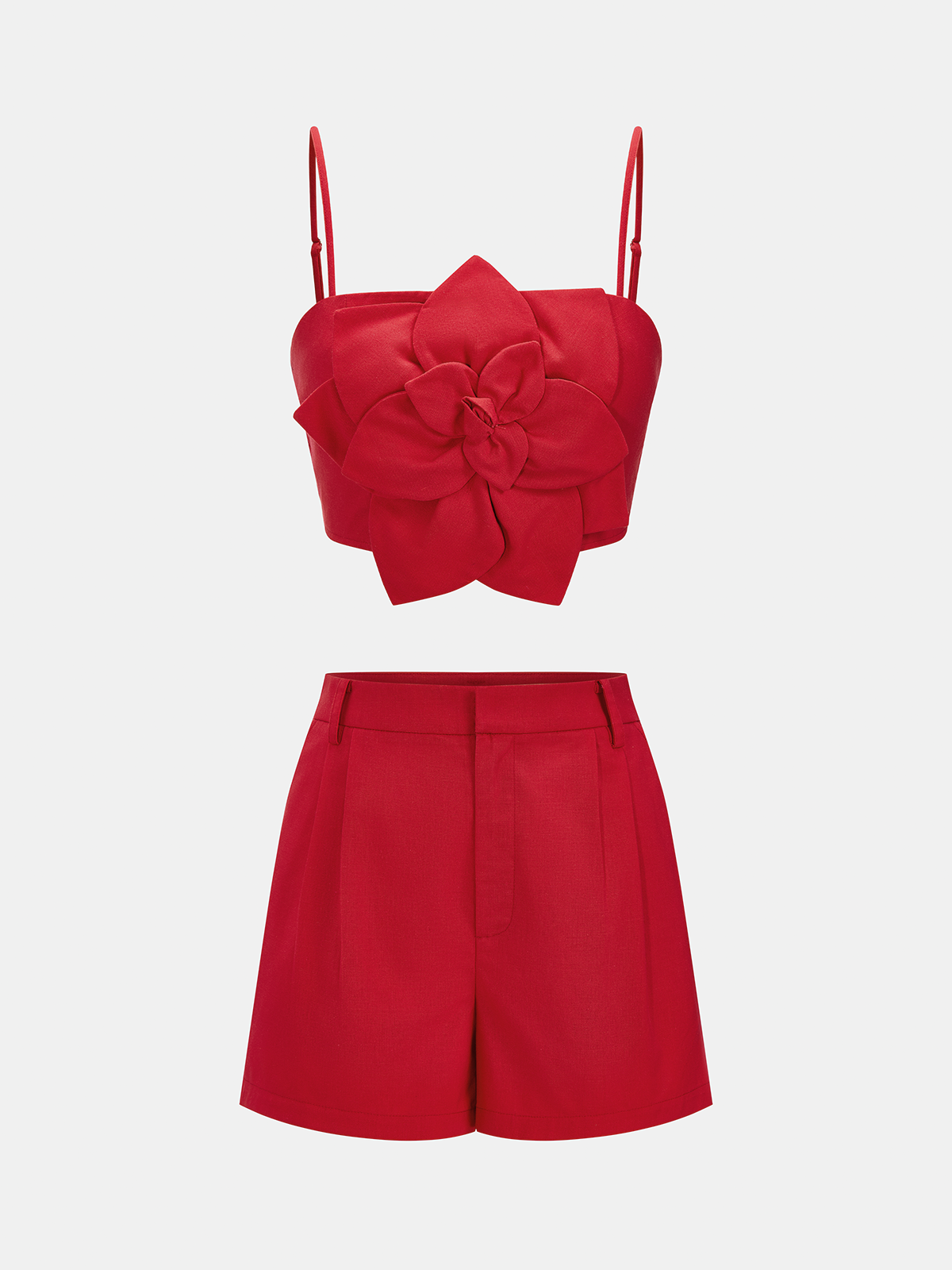 3D Flower Cotton Linen Cami Top & Shorts Set
